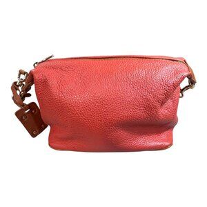 Valentina Italia Coral Peach Pink Leather Shoulder Bag With Adjustable Strap SEE